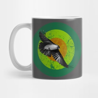 Raven Flight - retro style illustration in green tones Mug